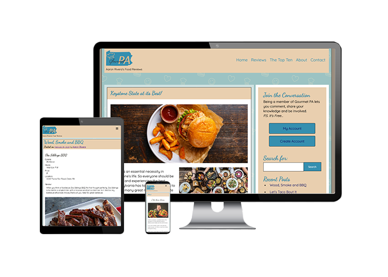 Electronic devices displaying Gourmet PA Web App 